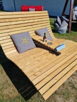 Ablage für Waldsofa / Wellenliege (Kan. TMT Mod. Fichte/Kiefer) Gestelle aus Stahl, Passend zur Liege mit Kreisen, Oberfläche Grundiert + Pulverbeschichtet - DB 703 Anthrazit, Abmessung: ca. 86 x 22 x 17 cm LxBxH