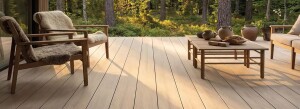 21 x 145 mm Megawood Classic LIGNUM, massiv oszillierend gebürstet Oberseite mit 5 mm Fuge, Farbe Tan, Befestigung mit Rastklammer oder Clip, Längen: 420-480-600 cm (Shop / Abrechnung: Stück = Lfm.)