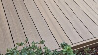 21 x 145 mm Megawood Classic LIGNUM, massiv oszillierend gebürstet Oberseite mit 5 mm Fuge, Farbe Tan, Befestigung mit Rastklammer oder Clip, Längen: 420-480-600 cm (Shop / Abrechnung: Stück = Lfm.)