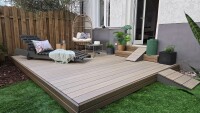 21 x 242 mm Megawood Classic LIGNUM, massiv oszillierend gebürstet Oberseite mit 5 mm Fuge, Farbe Tan, Befestigung mit Rastklammer oder Clip, Längen: 420-480-600 cm (Shop / Abrechnung: Stück = Lfm.)