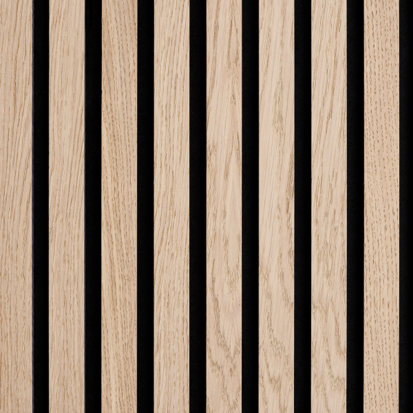 20 x 600 x 3000 mm Akustikpaneele Hotán®-Harmony Akustik Paneele Furnier Eiche, Vlies schwarz MDF-Streifen schwarz eingefärbt, Oberfläche Echtholz furniert, geschliffen 27×11mm, montiert auf 9mm Akustikvlies
