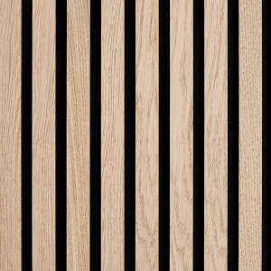 20 x 600 x 3000 mm Akustikpaneele Hotán®-Harmony Akustik Paneele Furnier Eiche, Vlies schwarz MDF-Streifen schwarz eingefärbt, Oberfläche Echtholz furniert, geschliffen 27×11mm, montiert auf 9mm Akustikvlies