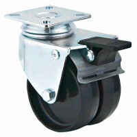 50 mm Apparate-Doppelrollen mit Gleitlager-Bremsrolle mit Platte 60 x 60 mm, Tragkraft: 60 kg