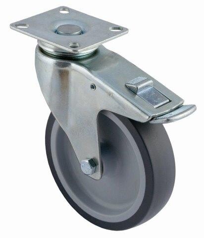100 mm Schwere Apparate Bremsrollen mit Gleitlager u. Platte Tragkraft: 100 kg
