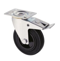 100 mm Vollgummi-Bremsrolle auf Kunststofffelge mit Rollenlager, schwarz, Tragkraft: 70 kg