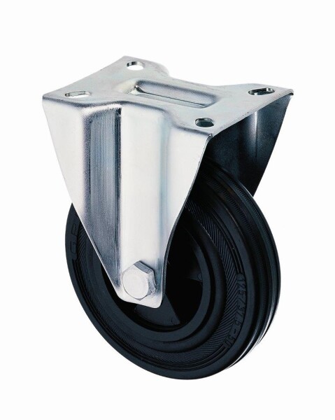 125 mm Vollgummi-Bockrolle auf Kunststofffelge mit Rollenlager, schwarz, Tragkraft: 100 kg