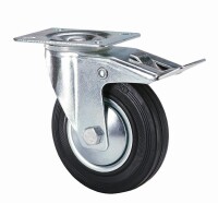 80 mm Vollgummi-Bremsrolle mit Rollenlager und Fadenschutz, schwarz, Tragkraft: 50 kg