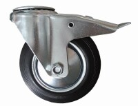 80 mm Vollgummi-Rückenloch-Bremsrolle mit Rollenlager und Fadenschutz, schwarz, Tragkraft: 50 kg