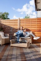 25 x 145 mm Bangkirai-Terrassendielen Glatt-/Trapezprofil, Blue Star Premium, KD ca. 16 % Dauerhaftigkeitsklasse 2 nach EN 350-2, Längen ab 244 bis 488 cm je nach Verfügbarkeit (Eingabe bei Bestellung / Menge = Lfm.)