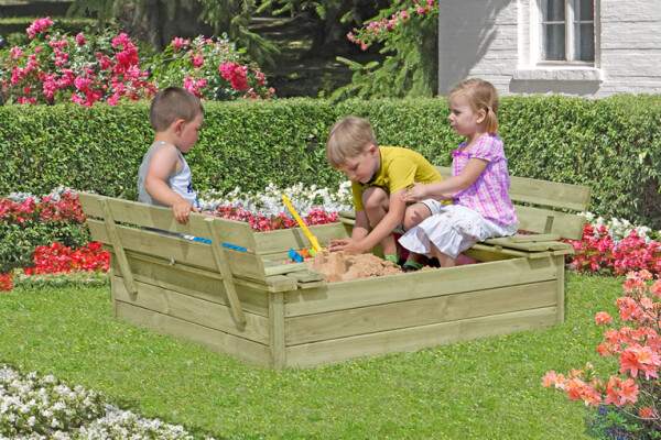 KALLE Sandkasten mit Klappdeckel, grün, 120x120x25cm, VE: 10, Art.-Nr.: 67050