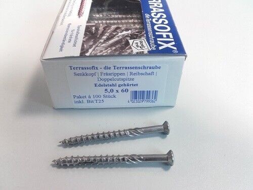 5,5 x 50 mm RE - Terrassenschrauben, Edelstahl V2A Spezialgehärtet, VE: 100 incl. Bit T25