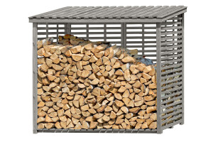 Kaminholzregal FLAMMO XL mit Rückwand, grau, 237x114x203cm, VE: 1, Art.-Nr.: 66014