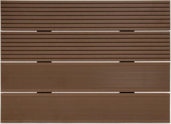 24 x 142 x 3950 mm VIVADECK® Terrassendielen WPC, Ovalhohlkammer-Profil, Kombiprofil mit seitlicher Clip-Nut für VD012 & T3601, Mahagoni (Abrechnung nach Lfm.)