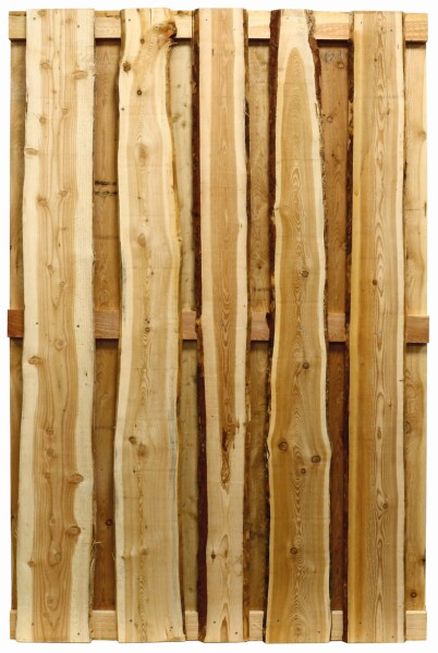 119 x 179 cm (BXH) Country Schwartenzaun aus sägerauen Brettern aus Hochgebiergslärche, ca. 18 mm x ca. 11 - 16 cm, Querriegel: ca. 25 x 80 mm (VE: 24 St.)