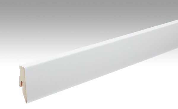 16 x 60 x 2380 mm Meister Fußleiste Folienummantelt 15 MK, leicht gerundet fol. MDF-Kern weiß 2222, streichfähig (Metallclip MK)